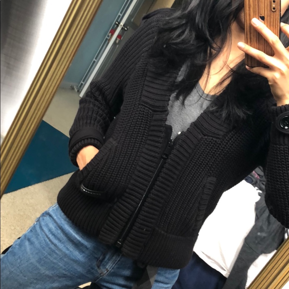 Burberry Brit Cable Knit Bomber Jacket Black S